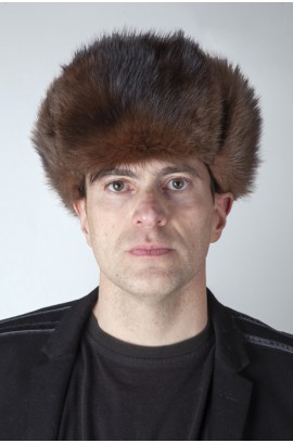 Dark brown polar polecat fur hat, Russian style